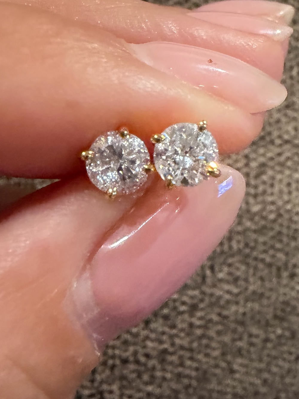 Certified 1.07 CTW Natural Diamond 14K Yellow Gold Solitaire Stud Earrings